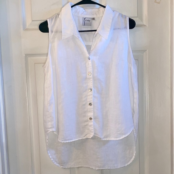 FINLEY White Linen Sleeveless Button-Down Shirt - Picture 3 of 10